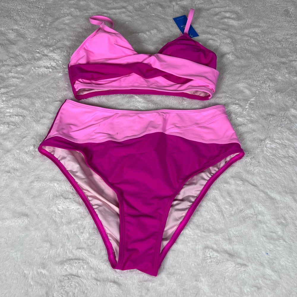Cupshe Pink Colorblock High Waisted Bikini Set Small Top Medium Bottom‎ DAA12C4G